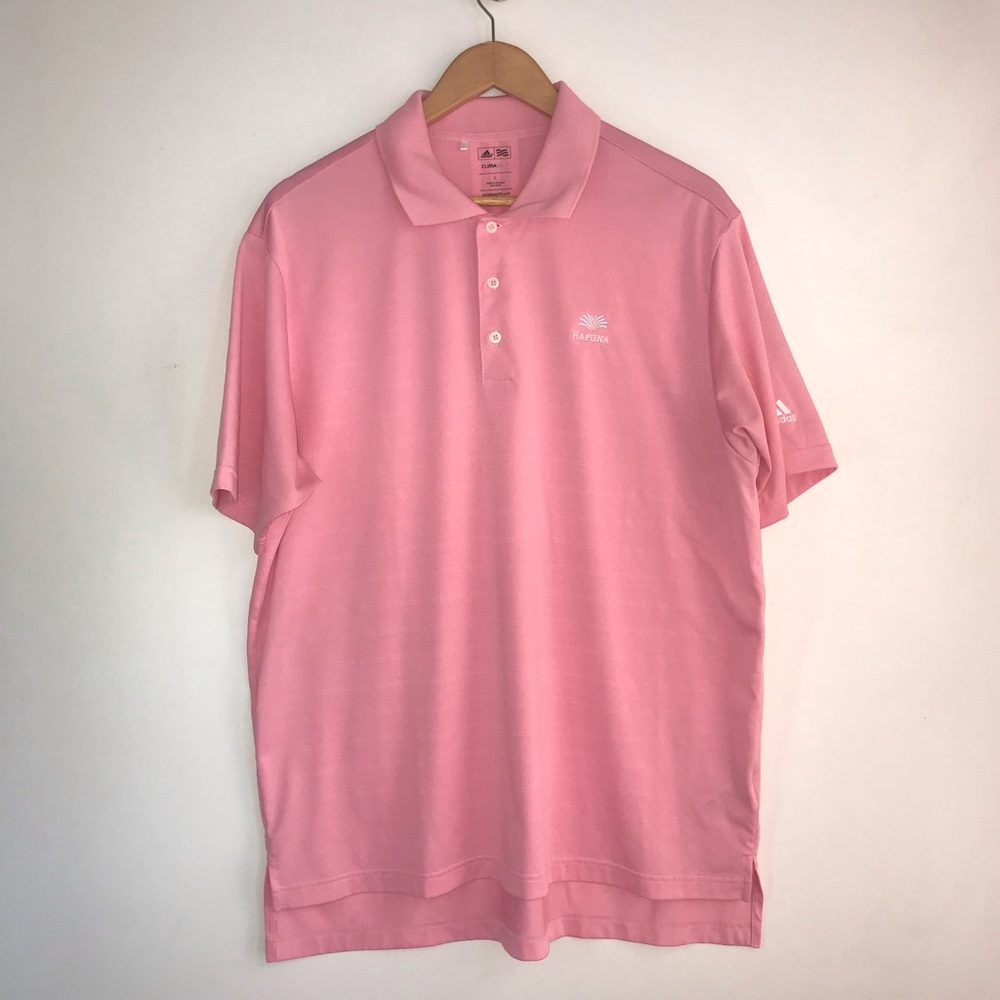 Adidas men’s Shortsleece golf stripe polo Pink Salmon LARGE